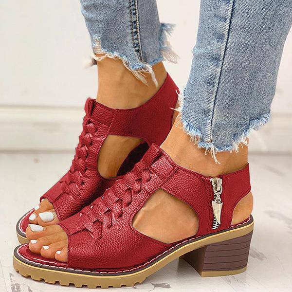 Dames Sandalen met Open Teen en Blokhak – Ritssluiting Plateau Zomerschoenen voor Feesten en Uitgaan