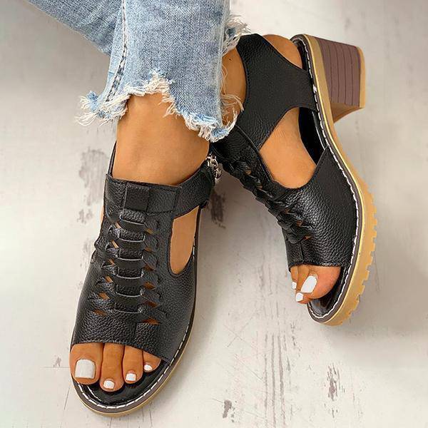 Dames Sandalen met Open Teen en Blokhak – Ritssluiting Plateau Zomerschoenen voor Feesten en Uitgaan