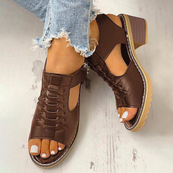 Dames Sandalen met Open Teen en Blokhak – Ritssluiting Plateau Zomerschoenen voor Feesten en Uitgaan