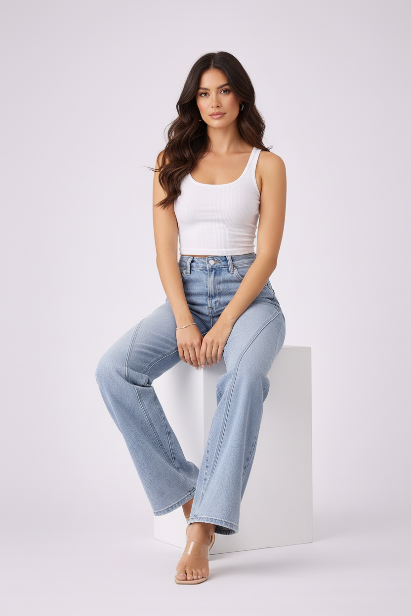 Hoge Taille Rechte Jeans voor Vrouw