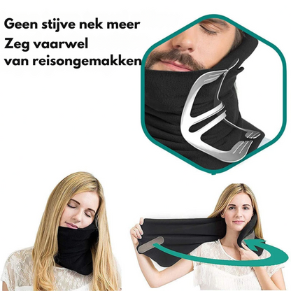 Neksteun Reiskussen Ergonomisch Memory Foam Nekkussen Vliegtuig Trein Auto Ondersteunend Grijs Zwart Comfortabel Reizen