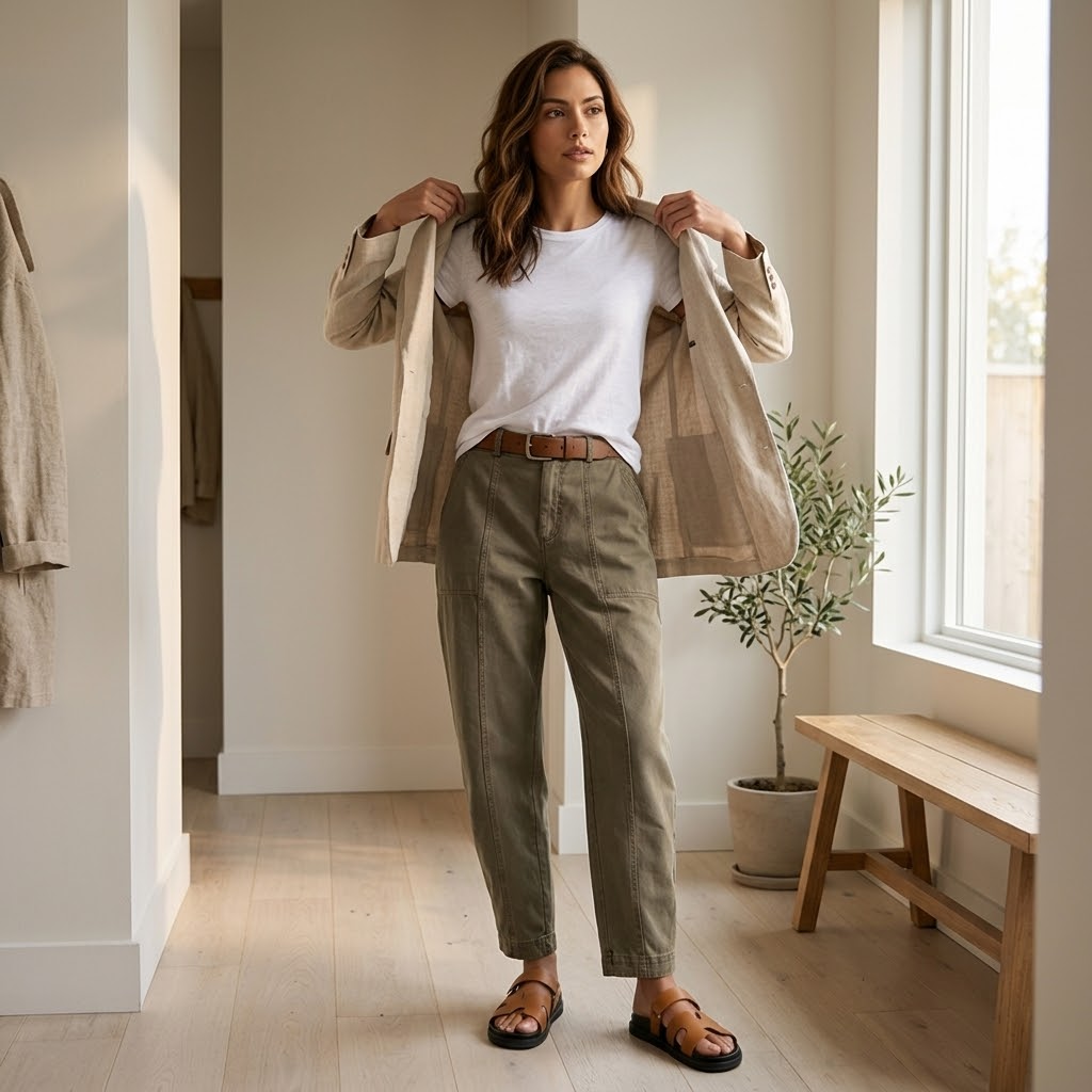 Utility Pantalon Hoge Taille Taps Toelopend met Geplooid Enkelboord Casual Werkbroek