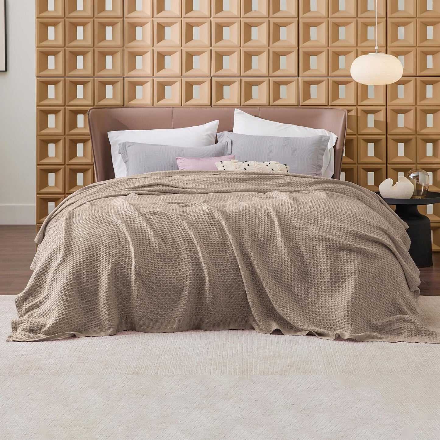 Lichtgewicht Katoenen Wafelplaid Tweepersoonsbed Zacht Ademend Deken Scandinavisch Design 90x90 cm Woonkamer