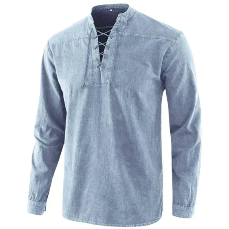 Heren Katoenen Shirt V-hals Casual Stijl