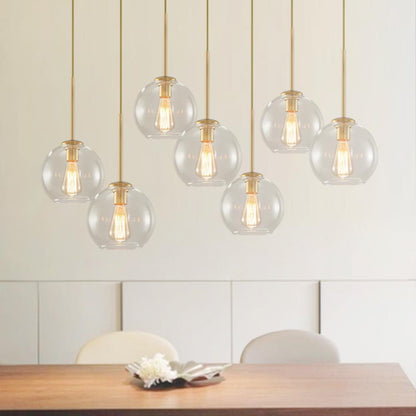 Glazen Bollen Hanglamp Keukeneiland 7 Lichts Messing Zwart 90cm Cluster Eetkamer Woonkamer Rechthoekig Verstelbaar E26 Mid-Century