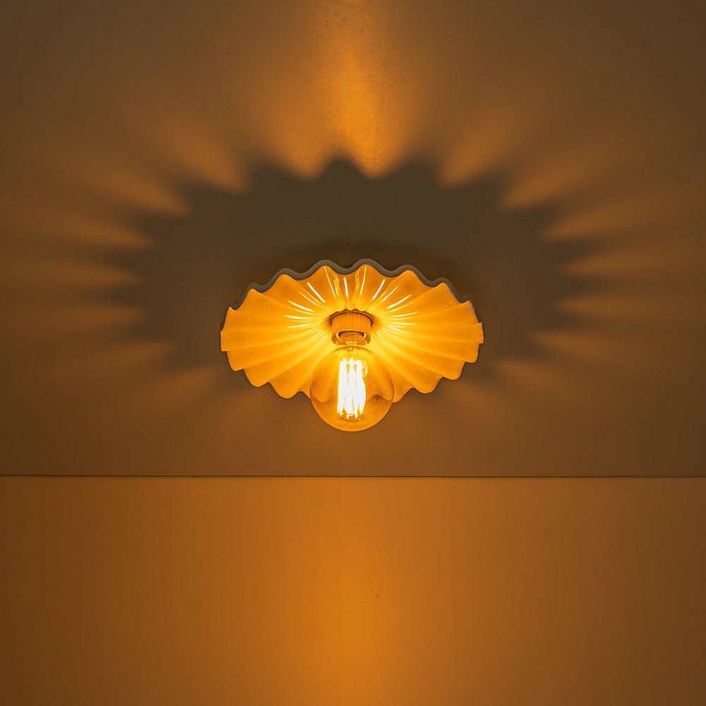 Keramieke Plafondlamp Messing Creme 30cm Semi Flush Mount Eetkamer Slaapkamer Retro Mid-Century Geplooid Badkamer Entree Woonkamer