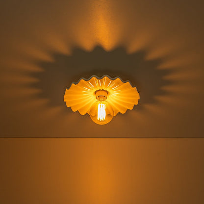 Keramieke Plafondlamp Messing Creme 30cm Semi Flush Mount Eetkamer Slaapkamer Retro Mid-Century Geplooid Badkamer Entree Woonkamer