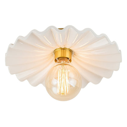 Keramieke Plafondlamp Messing Creme 30cm Semi Flush Mount Eetkamer Slaapkamer Retro Mid-Century Geplooid Badkamer Entree Woonkamer