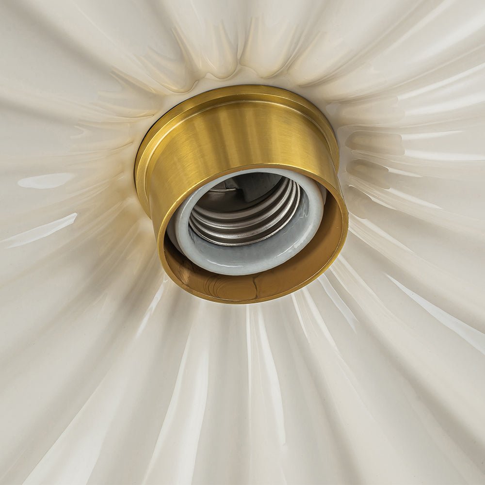 Keramieke Plafondlamp Messing Creme 30cm Semi Flush Mount Eetkamer Slaapkamer Retro Mid-Century Geplooid Badkamer Entree Woonkamer