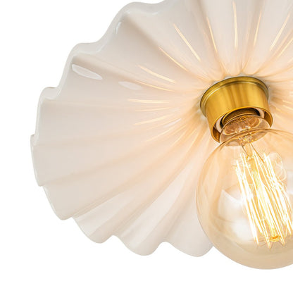 Keramieke Plafondlamp Messing Creme 30cm Semi Flush Mount Eetkamer Slaapkamer Retro Mid-Century Geplooid Badkamer Entree Woonkamer