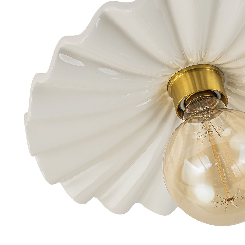 Keramieke Plafondlamp Messing Creme 30cm Semi Flush Mount Eetkamer Slaapkamer Retro Mid-Century Geplooid Badkamer Entree Woonkamer