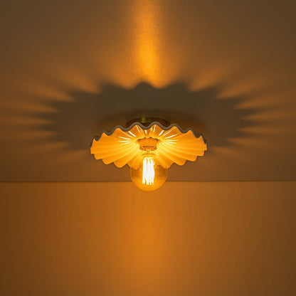 Keramieke Plafondlamp Messing Creme 30cm Semi Flush Mount Eetkamer Slaapkamer Retro Mid-Century Geplooid Badkamer Entree Woonkamer