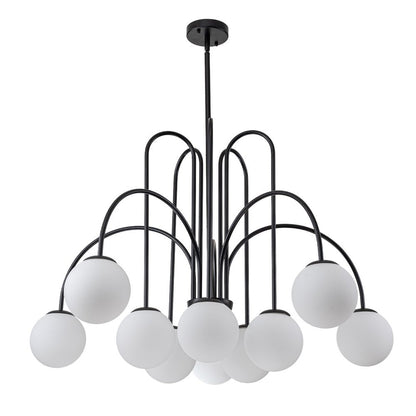 Glazen Bollen Hanglamp 10 Lichts Zwart Messing 98cm Opaal Frosted E26 Woonkamer Eetkamer Slaapkamer Entree Sputnik Chandelier Dimbaar