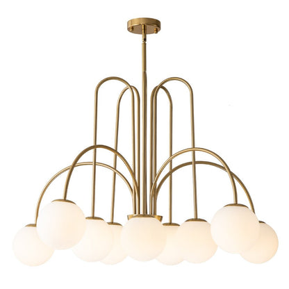 Glazen Bollen Hanglamp 10 Lichts Zwart Messing 98cm Opaal Frosted E26 Woonkamer Eetkamer Slaapkamer Entree Sputnik Chandelier Dimbaar