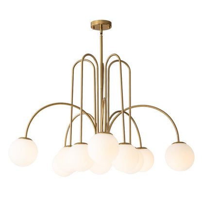 Glazen Bollen Hanglamp 10 Lichts Zwart Messing 98cm Opaal Frosted E26 Woonkamer Eetkamer Slaapkamer Entree Sputnik Chandelier Dimbaar