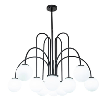 Glazen Bollen Hanglamp 10 Lichts Zwart Messing 98cm Opaal Frosted E26 Woonkamer Eetkamer Slaapkamer Entree Sputnik Chandelier Dimbaar
