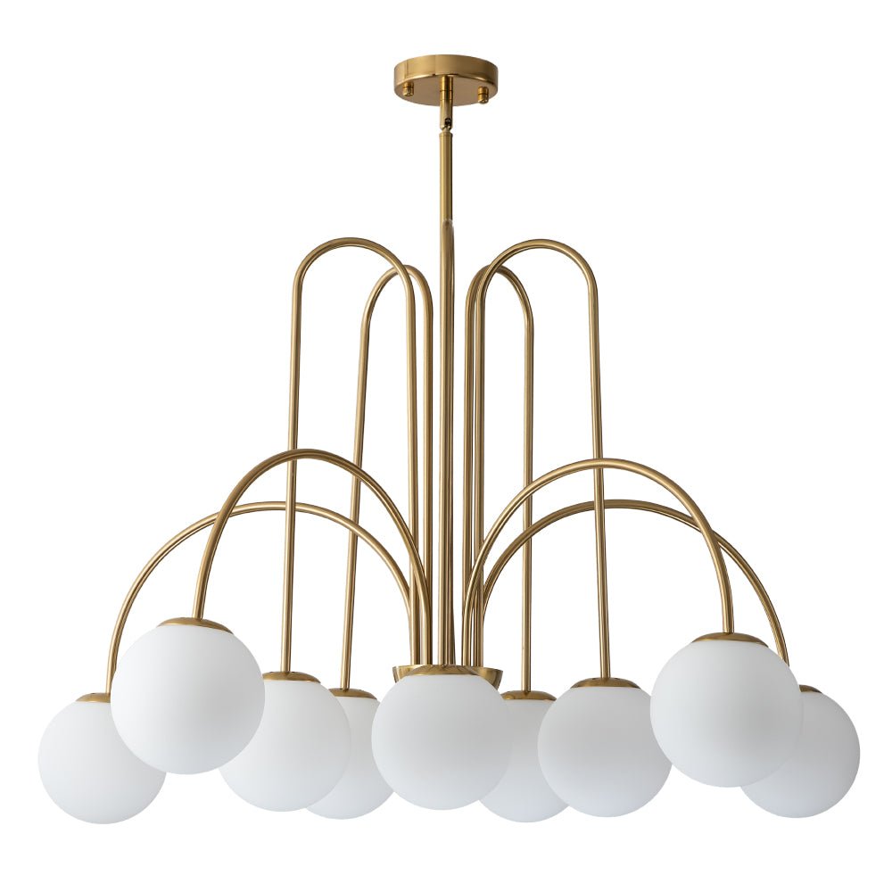 Glazen Bollen Hanglamp 10 Lichts Zwart Messing 98cm Opaal Frosted E26 Woonkamer Eetkamer Slaapkamer Entree Sputnik Chandelier Dimbaar