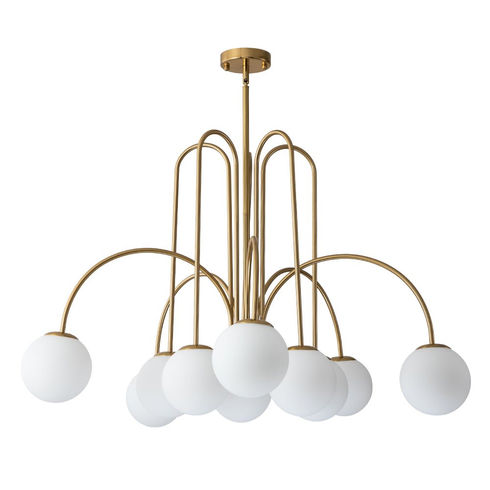 Glazen Bollen Hanglamp 10 Lichts Zwart Messing 98cm Opaal Frosted E26 Woonkamer Eetkamer Slaapkamer Entree Sputnik Chandelier Dimbaar