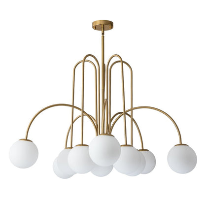 Glazen Bollen Hanglamp 10 Lichts Zwart Messing 98cm Opaal Frosted E26 Woonkamer Eetkamer Slaapkamer Entree Sputnik Chandelier Dimbaar