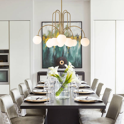 Glazen Bollen Hanglamp 10 Lichts Zwart Messing 98cm Opaal Frosted E26 Woonkamer Eetkamer Slaapkamer Entree Sputnik Chandelier Dimbaar