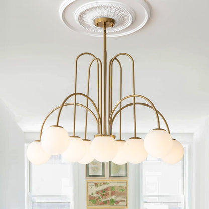 Glazen Bollen Hanglamp 10 Lichts Zwart Messing 98cm Opaal Frosted E26 Woonkamer Eetkamer Slaapkamer Entree Sputnik Chandelier Dimbaar