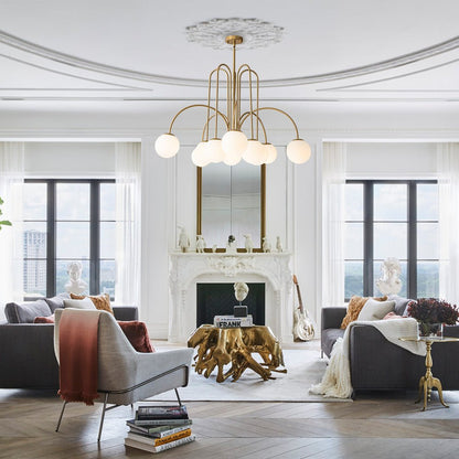 Glazen Bollen Hanglamp 10 Lichts Zwart Messing 98cm Opaal Frosted E26 Woonkamer Eetkamer Slaapkamer Entree Sputnik Chandelier Dimbaar
