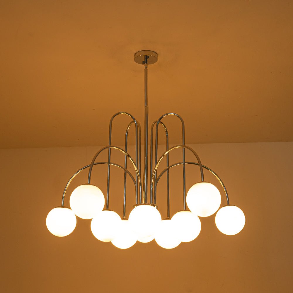 Glazen Bollen Hanglamp 10 Lichts Zwart Messing 98cm Opaal Frosted E26 Woonkamer Eetkamer Slaapkamer Entree Sputnik Chandelier Dimbaar