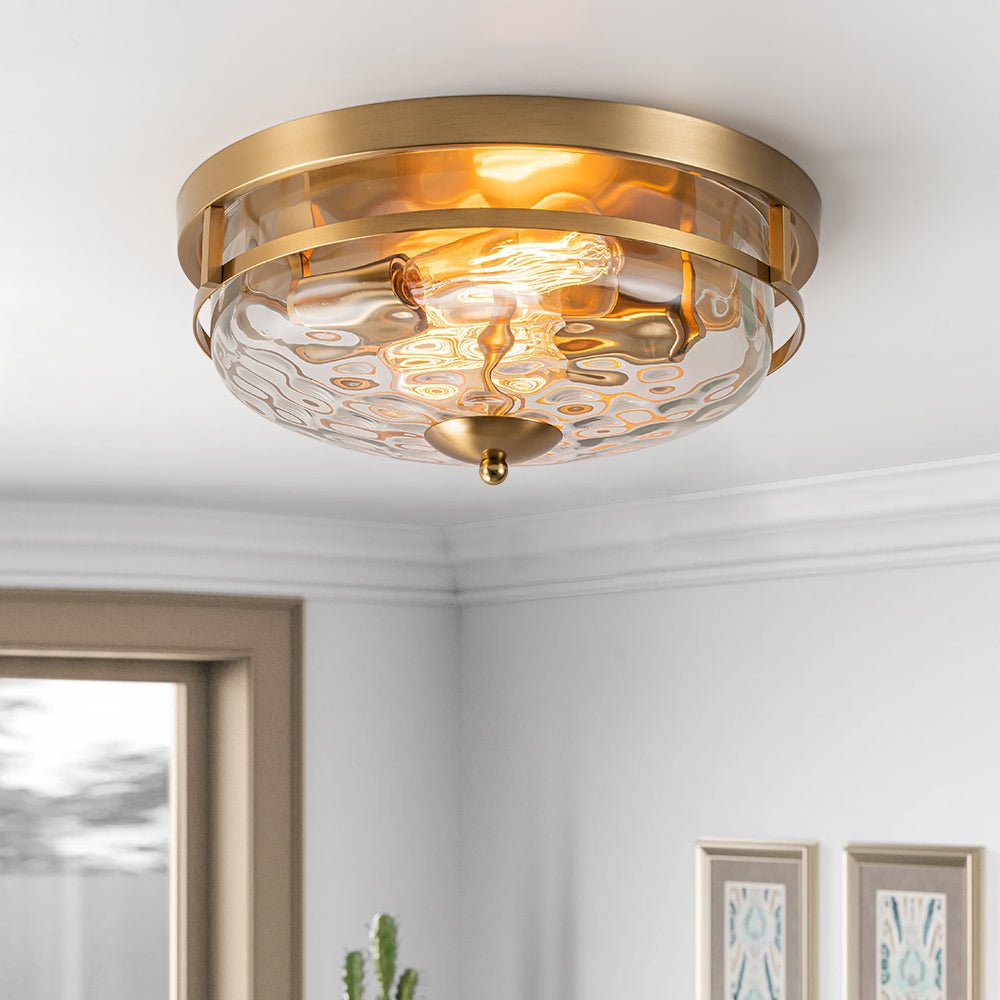 Glazen Plafondlamp Rond Zwart Goud Gehamerd Glas 33cm Woonkamer Slaapkamer Flush Mount Farmhouse Entree Eetkamer Badkamer