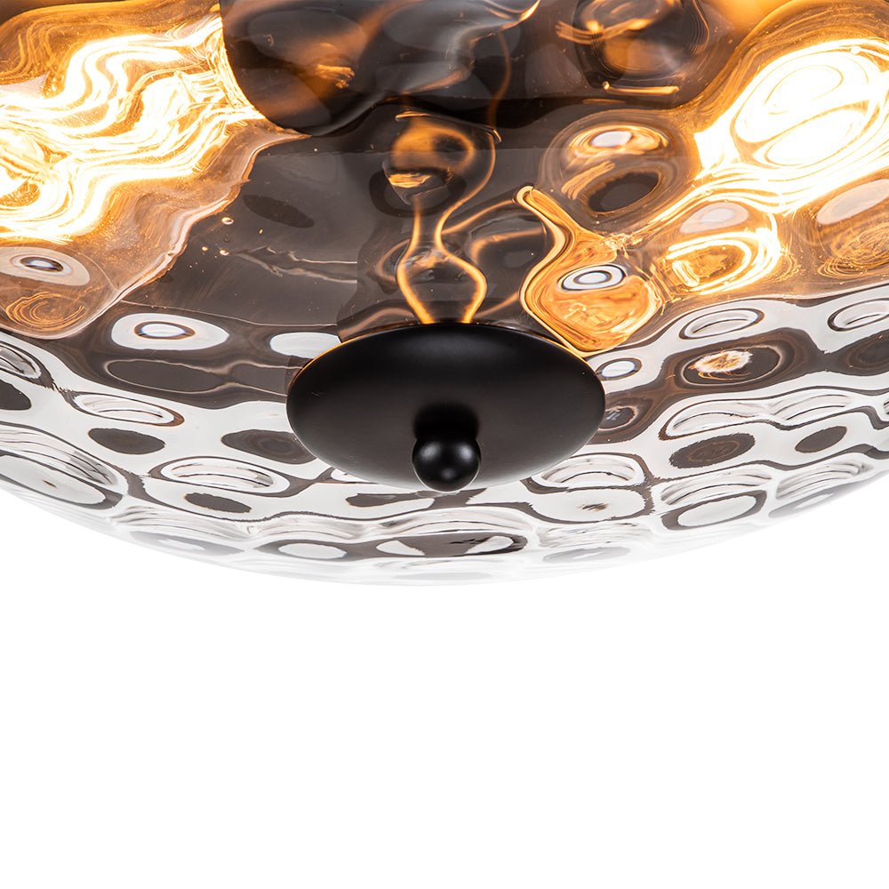 Glazen Plafondlamp Rond Zwart Goud Gehamerd Glas 33cm Woonkamer Slaapkamer Flush Mount Farmhouse Entree Eetkamer Badkamer