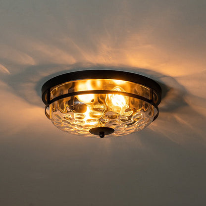 Glazen Plafondlamp Rond Zwart Goud Gehamerd Glas 33cm Woonkamer Slaapkamer Flush Mount Farmhouse Entree Eetkamer Badkamer