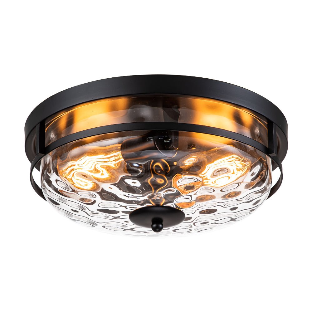 Glazen Plafondlamp Rond Zwart Goud Gehamerd Glas 33cm Woonkamer Slaapkamer Flush Mount Farmhouse Entree Eetkamer Badkamer