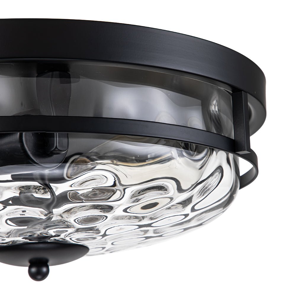 Glazen Plafondlamp Rond Zwart Goud Gehamerd Glas 33cm Woonkamer Slaapkamer Flush Mount Farmhouse Entree Eetkamer Badkamer