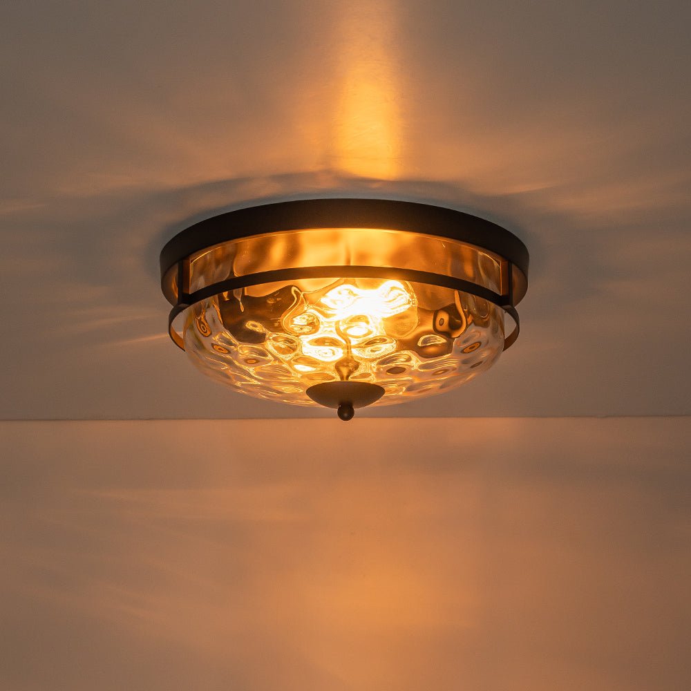 Glazen Plafondlamp Rond Zwart Goud Gehamerd Glas 33cm Woonkamer Slaapkamer Flush Mount Farmhouse Entree Eetkamer Badkamer