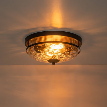 Glazen Plafondlamp Rond Zwart Goud Gehamerd Glas 33cm Woonkamer Slaapkamer Flush Mount Farmhouse Entree Eetkamer Badkamer