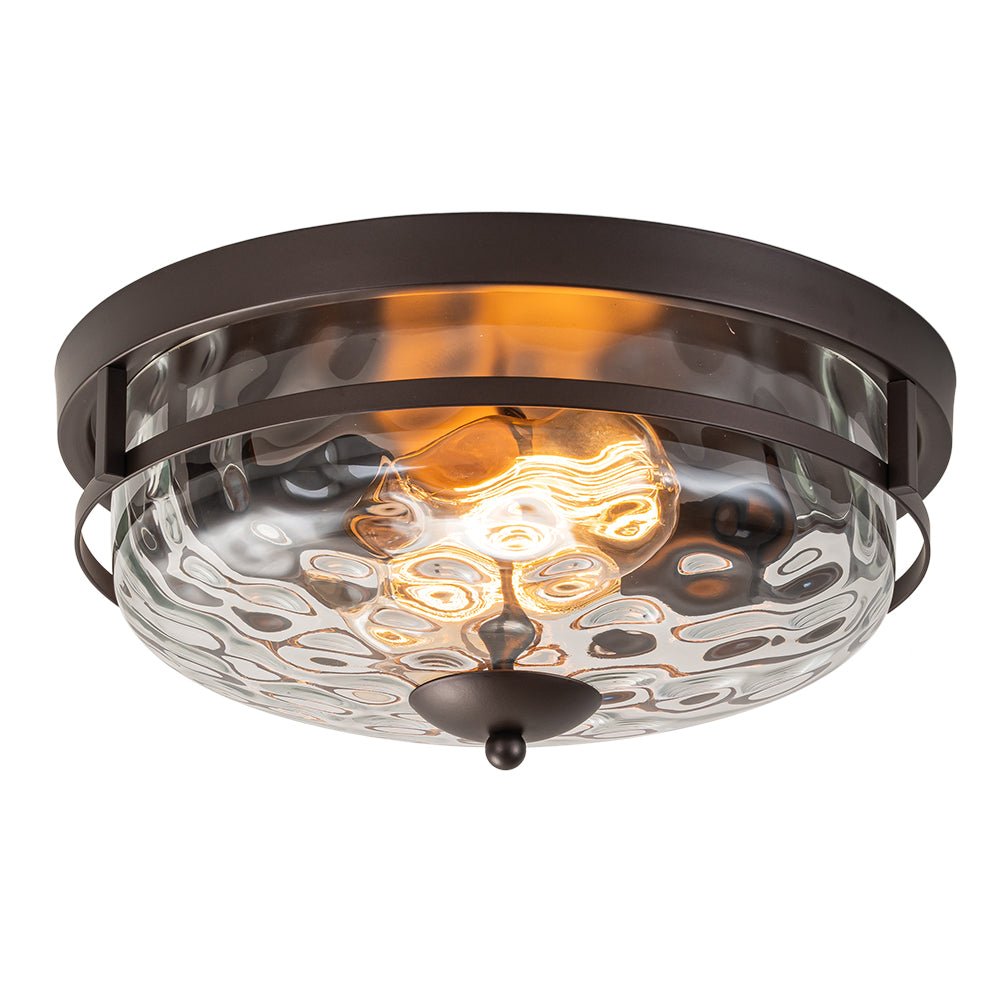 Glazen Plafondlamp Rond Zwart Goud Gehamerd Glas 33cm Woonkamer Slaapkamer Flush Mount Farmhouse Entree Eetkamer Badkamer