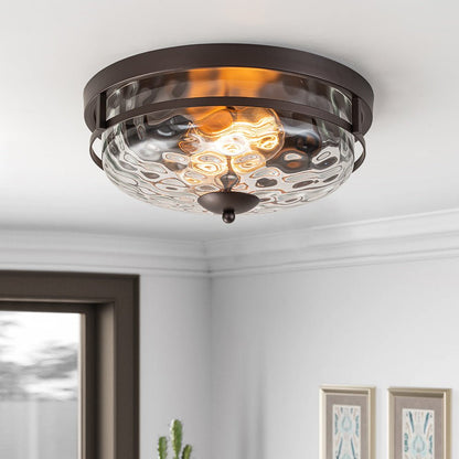 Glazen Plafondlamp Rond Zwart Goud Gehamerd Glas 33cm Woonkamer Slaapkamer Flush Mount Farmhouse Entree Eetkamer Badkamer
