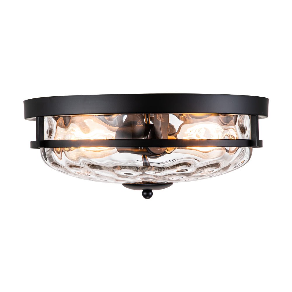Glazen Plafondlamp Rond Zwart Goud Gehamerd Glas 33cm Woonkamer Slaapkamer Flush Mount Farmhouse Entree Eetkamer Badkamer