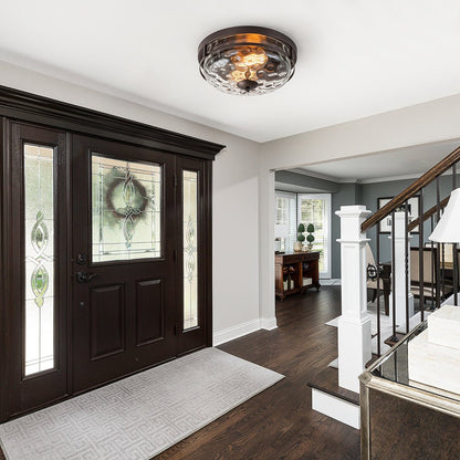 Glazen Plafondlamp Rond Zwart Goud Gehamerd Glas 33cm Woonkamer Slaapkamer Flush Mount Farmhouse Entree Eetkamer Badkamer