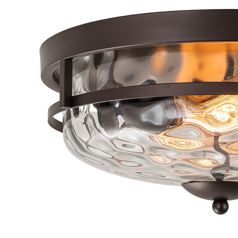Glazen Plafondlamp Rond Zwart Goud Gehamerd Glas 33cm Woonkamer Slaapkamer Flush Mount Farmhouse Entree Eetkamer Badkamer