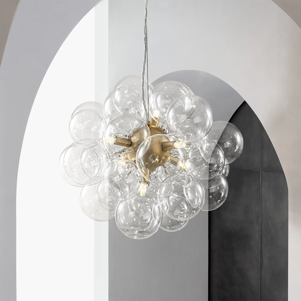 Glazen Bollen Hanglamp Cluster Messing 50cm 6 Lichts G9 Transparant Woonkamer Eetkamer Slaapkamer Entree Bubble Chandelier Dimbaar Keukeneiland