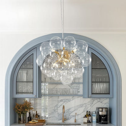 Glazen Bollen Hanglamp Cluster Messing 50cm 6 Lichts G9 Transparant Woonkamer Eetkamer Slaapkamer Entree Bubble Chandelier Dimbaar Keukeneiland