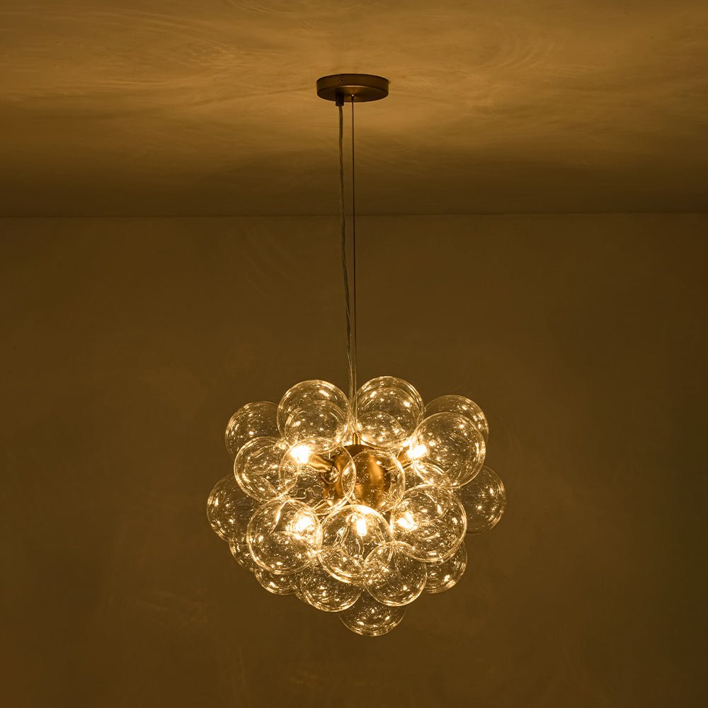 Glazen Bollen Hanglamp Cluster Messing 50cm 6 Lichts G9 Transparant Woonkamer Eetkamer Slaapkamer Entree Bubble Chandelier Dimbaar Keukeneiland