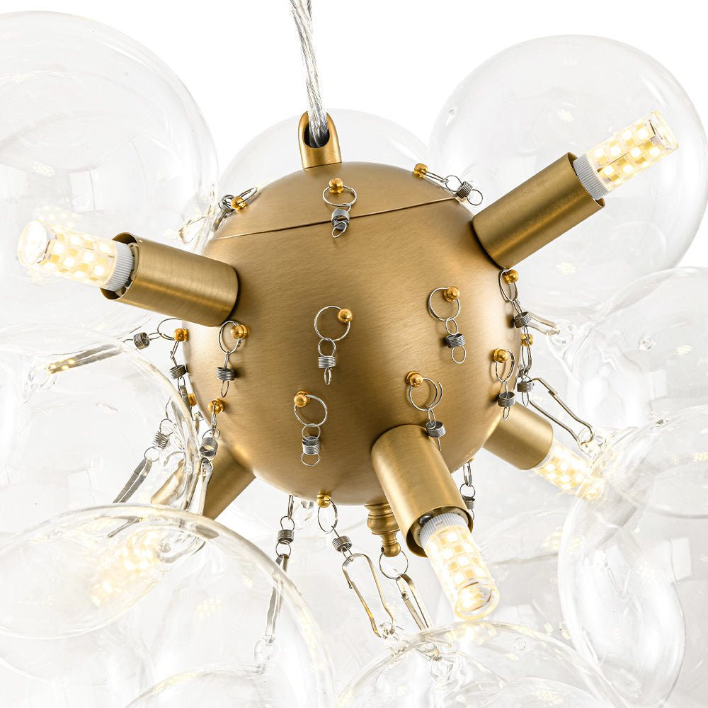 Glazen Bollen Hanglamp Cluster Messing 50cm 6 Lichts G9 Transparant Woonkamer Eetkamer Slaapkamer Entree Bubble Chandelier Dimbaar Keukeneiland