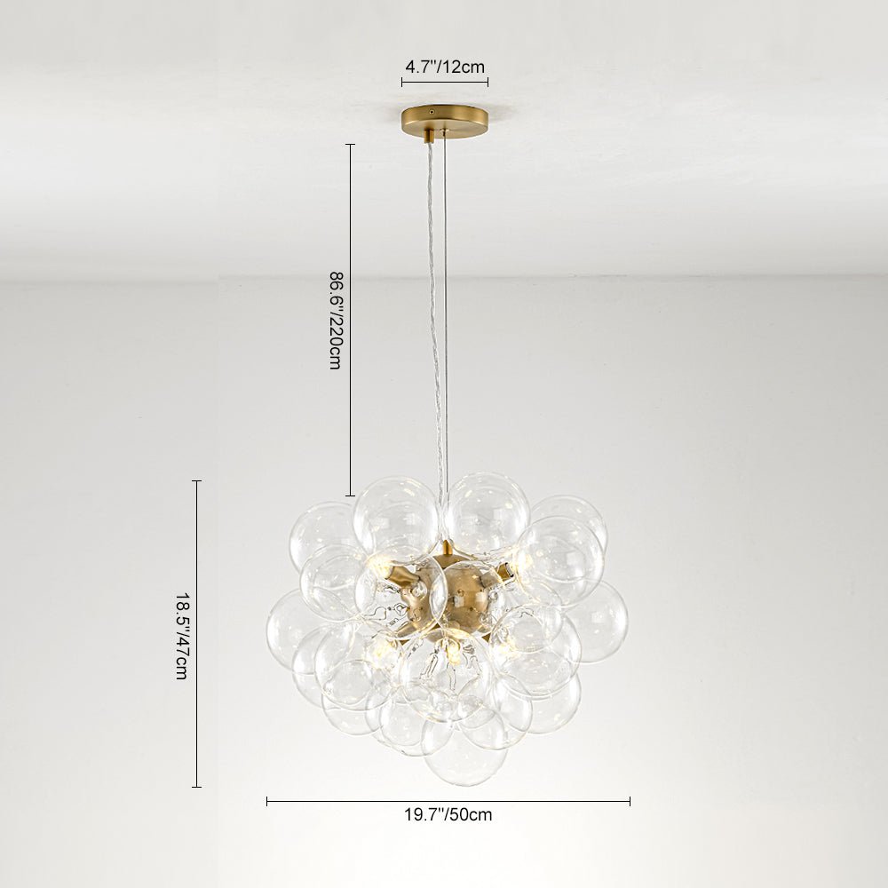 Glazen Bollen Hanglamp Cluster Messing 50cm 6 Lichts G9 Transparant Woonkamer Eetkamer Slaapkamer Entree Bubble Chandelier Dimbaar Keukeneiland