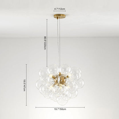 Glazen Bollen Hanglamp Cluster Messing 50cm 6 Lichts G9 Transparant Woonkamer Eetkamer Slaapkamer Entree Bubble Chandelier Dimbaar Keukeneiland