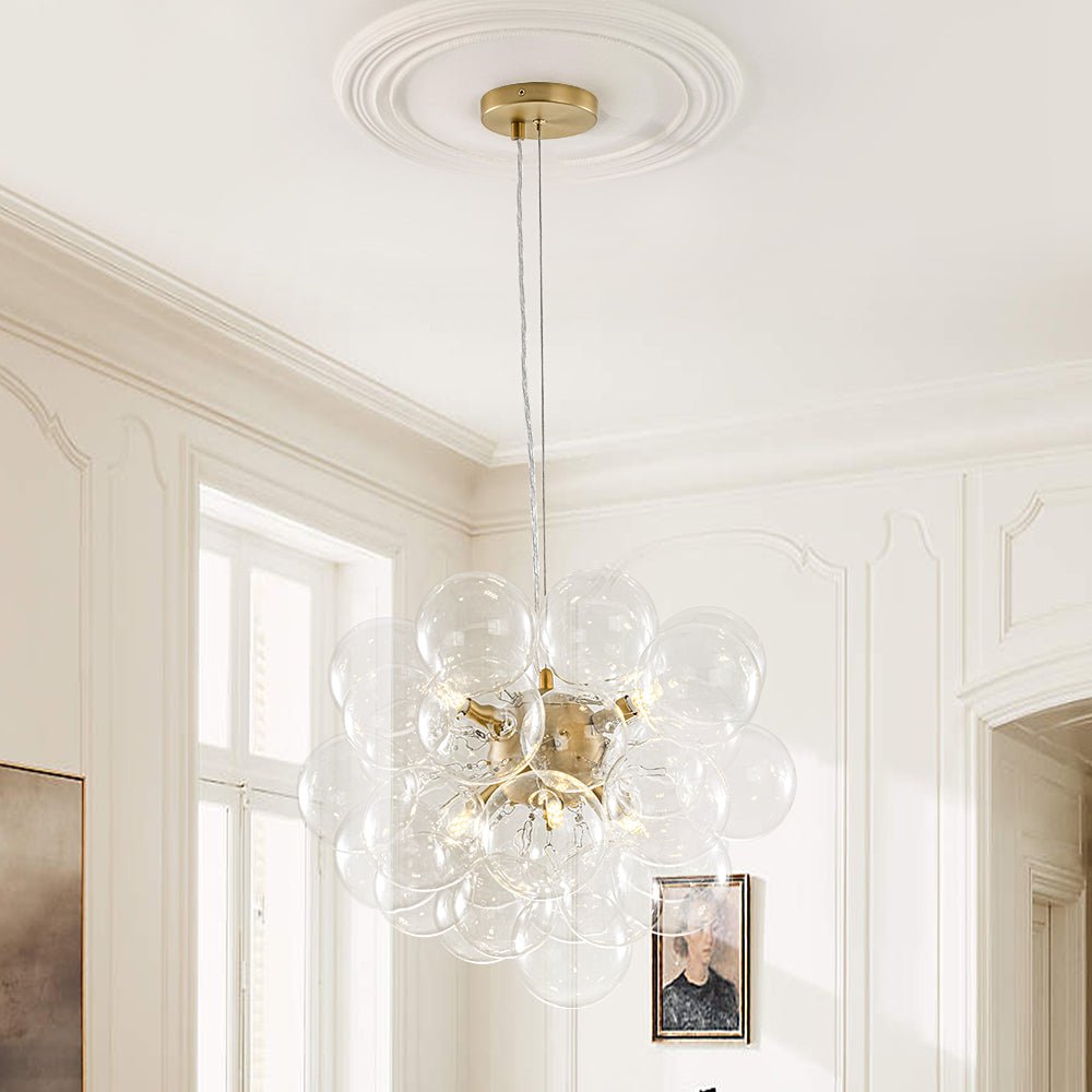 Glazen Bollen Hanglamp Cluster Messing 50cm 6 Lichts G9 Transparant Woonkamer Eetkamer Slaapkamer Entree Bubble Chandelier Dimbaar Keukeneiland