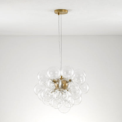 Glazen Bollen Hanglamp Cluster Messing 50cm 6 Lichts G9 Transparant Woonkamer Eetkamer Slaapkamer Entree Bubble Chandelier Dimbaar Keukeneiland