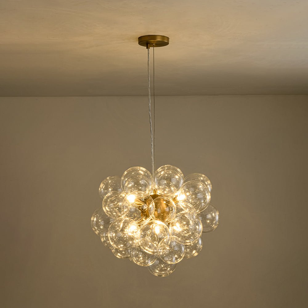Glazen Bollen Hanglamp Cluster Messing 50cm 6 Lichts G9 Transparant Woonkamer Eetkamer Slaapkamer Entree Bubble Chandelier Dimbaar Keukeneiland