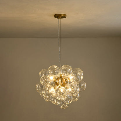 Glazen Bollen Hanglamp Cluster Messing 50cm 6 Lichts G9 Transparant Woonkamer Eetkamer Slaapkamer Entree Bubble Chandelier Dimbaar Keukeneiland