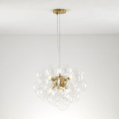 Glazen Bollen Hanglamp Cluster Messing 50cm 6 Lichts G9 Transparant Woonkamer Eetkamer Slaapkamer Entree Bubble Chandelier Dimbaar Keukeneiland